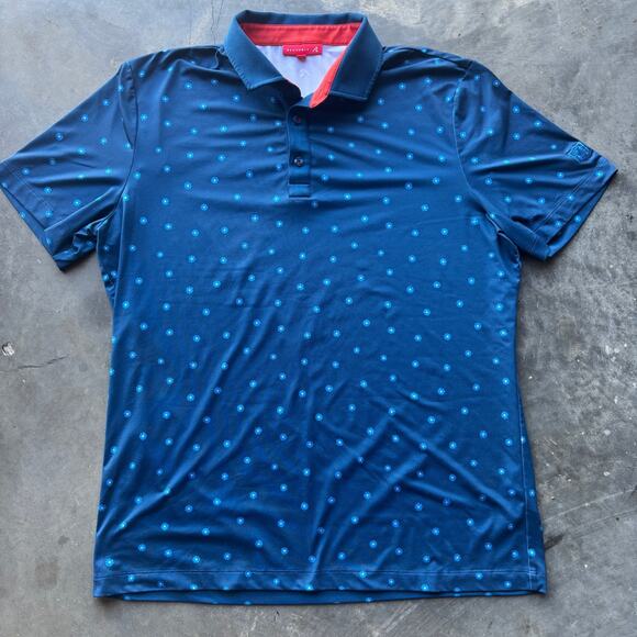 Redvanly Junian Golf Polo Shirt Mens L Admiral Blue Floral PurePoly Short Sleeve - Picture 2 of 14